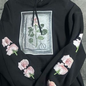 Black Rose Graphic Hoodie Sweater - Pink Rose Print